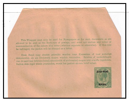 SOUTH WEST AFRICA - 1923 1/2d green on buff postal stationery wrapper unused.  H&G 6.

