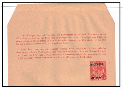 SOUTH WEST AFRICA - 1923 1d red on buff postal stationery wrapper unused.  H&G 4.

