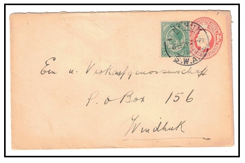SOUTH WEST AFRICA - 1921 use of 1d PSE of South Africa uprated to Windhoek at NCHUK/SWA.