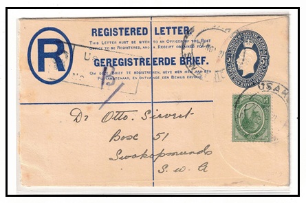 SOUTH WEST AFRICA - 1921 use of 5 1/2d blue RPSE of South Africa uprated at USAKOS.