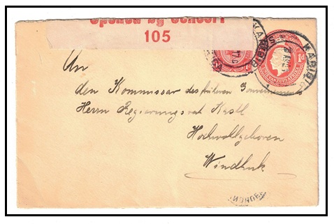 SOUTH WEST AFRICA - 1913 1d red PSE of South Africa censored and uprated at KARIBI.