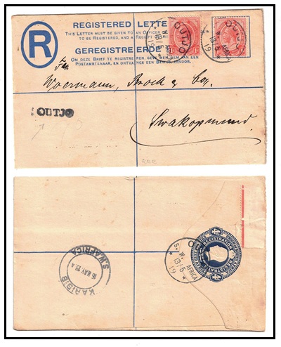 SOUTH WEST AFRICA - 1919 use of 4d blue RPSE of South Africa uprated at OUTJO. 