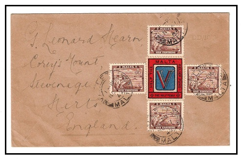 MALTA - 1942 1d rate cover to UK with 1/2d 