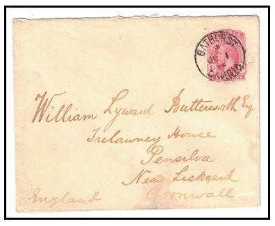 GAMBIA - 1912 1d deep rose PSE to UK used at BATHURST.  H&G 2.