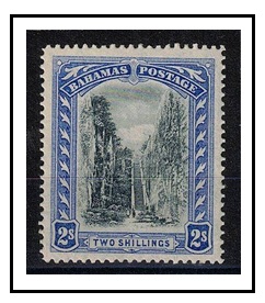 BAHAMAS - 1916 2/- black and blue mint showing HALF EXTRA TREE TRUNK/RIFLE MAN variety.  SG 79.

