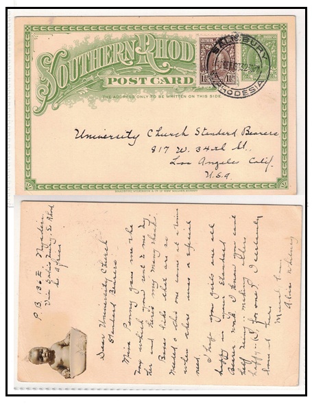 SOUTHERN RHODESIA - 1931 1/2d green PSC uprated to USA used at SALISBURY.  H&G 3.
