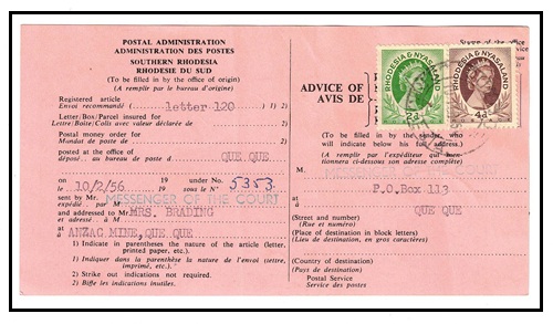SOUTHERN RHODESIA - 1956 use of black on pink 