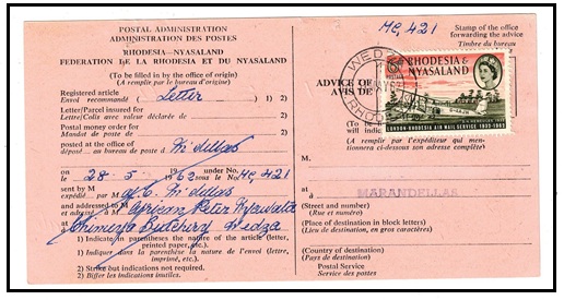 RHODESIA AND NYASALAND - 1962 use of black on pink 