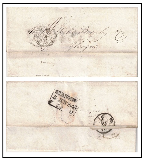 TRINIDAD AND TOBAGO - 1845 1/- rated steamer mail entire cancelled TRINIDAD on reverse.