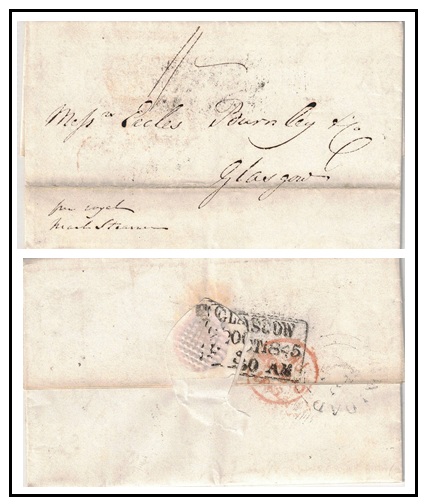 TRINIDAD AND TOBAGO - 1845 1/- rated steamer mail entire cancelled TRINIDAD on reverse.
