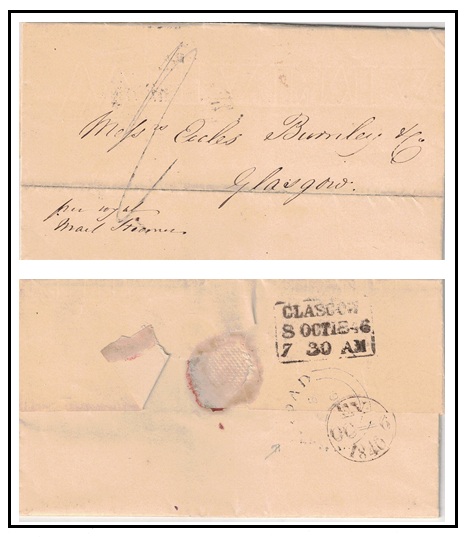 TRINIDAD AND TOBAGO - 1846 1/- rated steamer mail entire cancelled TRINIDAD on reverse.