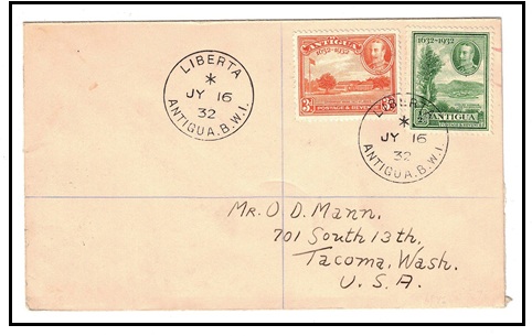 ANTIGUA - 1932 registered cover to USA used at LIBERTA.