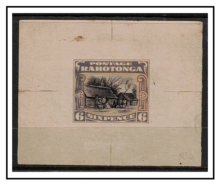 COOK ISLANDS - 1920 6d (SG type 13) IMPERFORATE DIE PROOF in black and mauve.