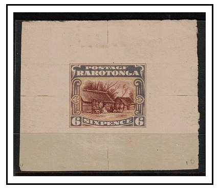 COOK ISLANDS - 1920 6d (SG type 13) IMPERFORATE DIE PROOF in brown and mauve.