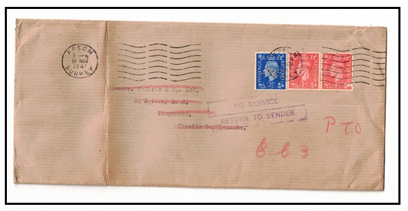 SINGAPORE - 1941 inward cover to Singapore from UK but struck 