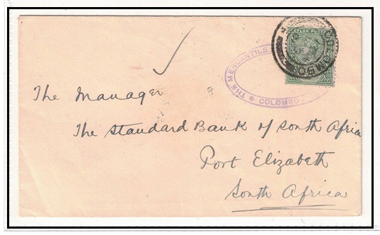 CEYLON - 1901 2c rate cover to South Africa used at COLOMBO.