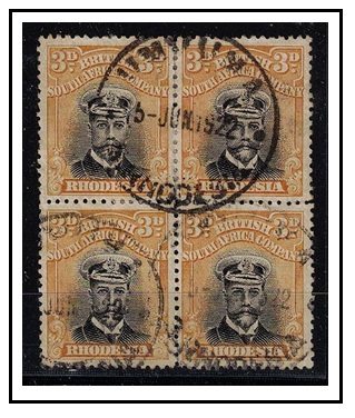 RHODESIA - 1913-19 3d black and ochre 