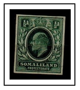 SOMALILAND - 1904 1/2a IMPERFORATE COLOUR TRIAL in green.