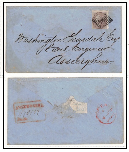 INDIA - 1859 1a rate cover used locally with ASSEERGHUR/PAID h/s.