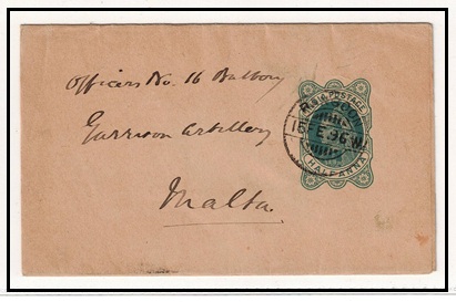 BURMA - 1895 1/2a green postal stationery wrapper of India to Malta used at RANGOON.  H&G 1.