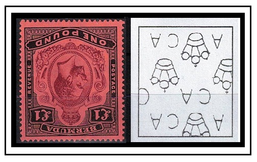 BERMUDA - 1918 1 purple and black on red fine mint with 