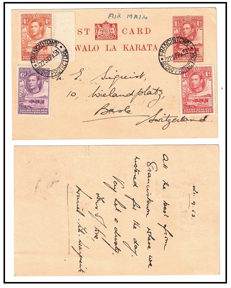 BECHUANALAND - 1938 1d carmine PSC up rated to Switzerland.  H&G 9.