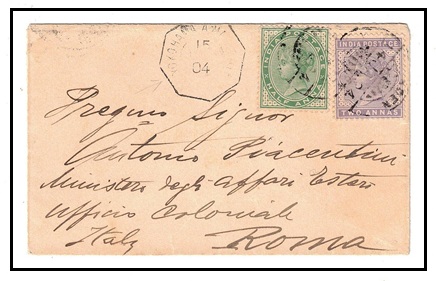 ADEN - 1904 use of 2 1/2a Indian adhesives on cover to Italy used at ADEN via YOKAHAMA-MARSEILLES.
