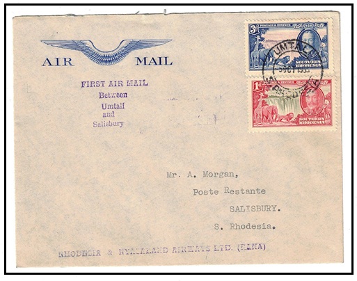 SOUTHERN RHODESIA - 1935 first flight cover to Salisbury. Only 15 flown. 