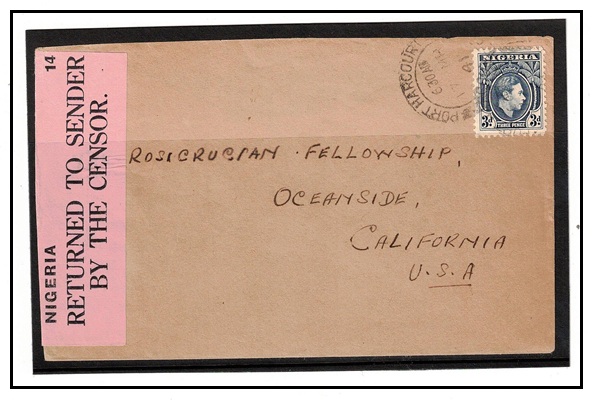 NIGERIA - 1941 3d rate cover to USA with 