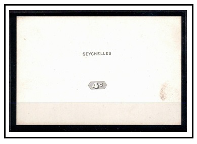 SEYCHELLES - 1889 4c DIE PROOF in black on cream glazed card.
