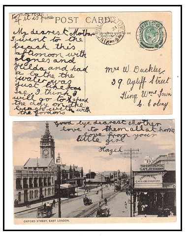 CAPE OF GOOD HOPE - 1910 1/2d rate postcard use at CAMBRIDGE.
