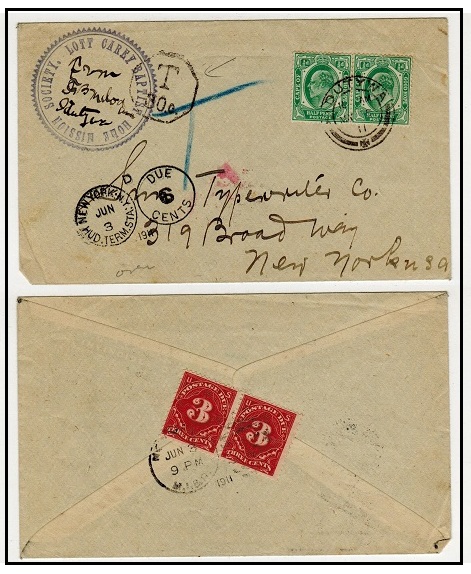 CAPE OF GOOD HOPE - 1911 underpaid cover to USA used at DUTYWA.