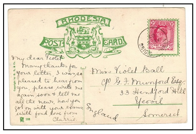CAPE OF GOOD HOPE - 1907 1d rate postcard use at GRANGE SIDING.