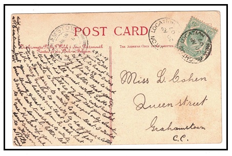 CAPE OF GOOD HOPE - 1907 1/2d rate postcard use at BRIGHTON LOCATION.