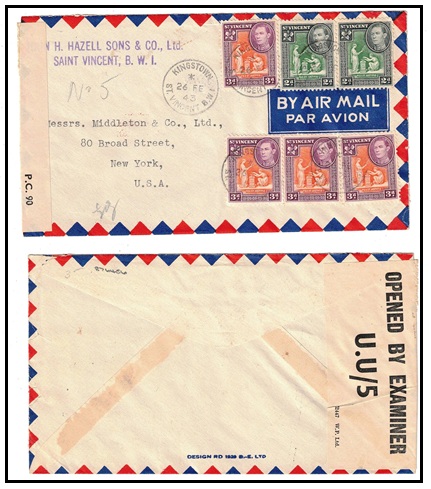 ST.VINCENT - 1943 1/- + 4d rate 