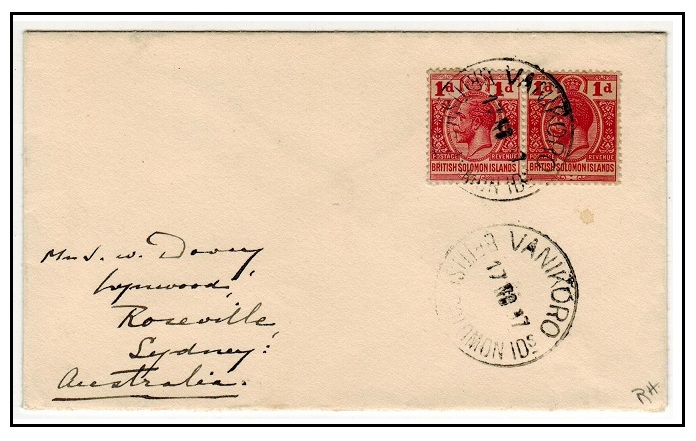 SOLOMON ISLANDS - 1937 2d rate cover to Australia used at VANIKORO.