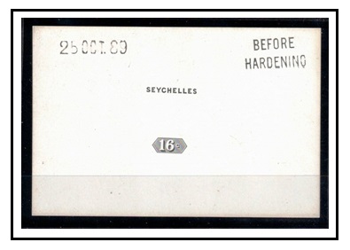SEYCHELLES - 1889 16c DIE PROOF printed on glazed card struck BEFORE HARDENING and dated.  