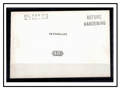 SEYCHELLES - 1889 48c DIE PROOF printed on glazed card struck BEFORE HARDENING and dated.
