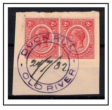 BRITISH HONDURAS - 1932 2c pair on piece cancelled DUCK RUN/OLD RIVER.