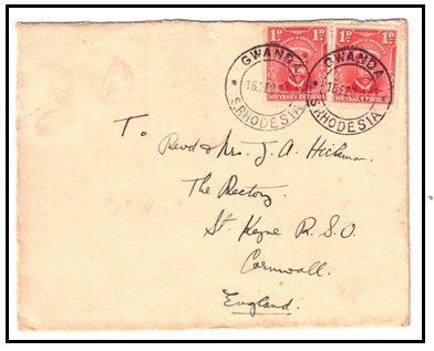 SOUTHERN RHODESIA - 1925 2d rate cover to UK used at GWANDA.