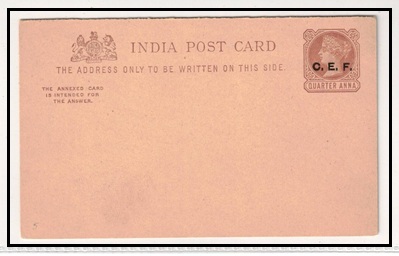 INDIA - 1900 1/4a + 1/4a red brown PSRC unused of India overprinted C.E.F.  H&G 13.