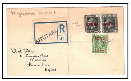 AITUTAKI - 1918 3 1/2d rate registered 