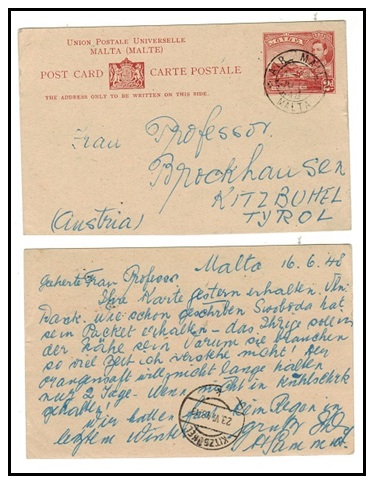 MALTA - 1942 2d dark red PSC to Austria.  H&G 19.