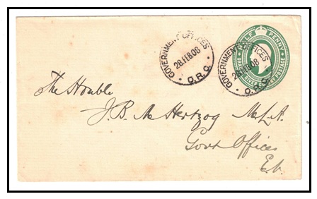 CAPE OF GOOD HOPE - 1908 use of 1/2d green PSE used locally at GOVERNMENT OFFICES/O.R.C.