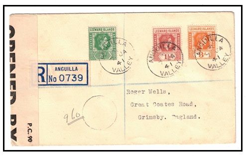 ANGUILLA - 1941 5d rate registered censor cover to UK used at ANGUILLA VALLEY.