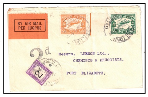 SOUTH AFRICA - 1928 4d + 1/- local underpaid air cover with 2d 