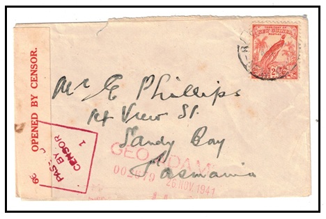 AUSTRALIA - 1942 (circa) inward cover from New Guinea to Tasmania censored on arrival.
