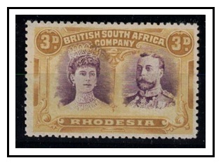 RHODESIA - 1910-13 3d purple and ochre 