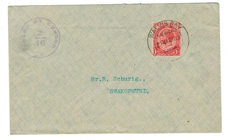 SOUTH WEST AFRICA - 1918 1d rate censor cover used locally with SA 1d tied WALVIS BAY.