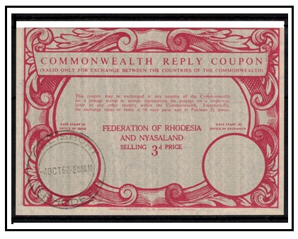 RHODESIA AND NYASALAND - 1962 use of 3d 